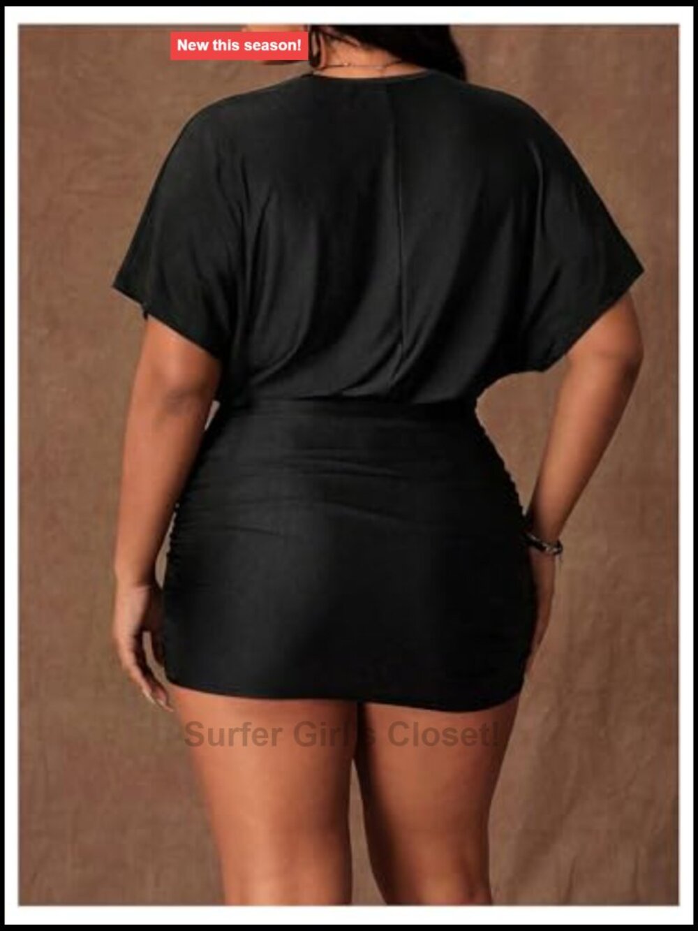 Plus Size Mini Dress Cowl Neck Ruched Bodycon - Picture 2 of 5